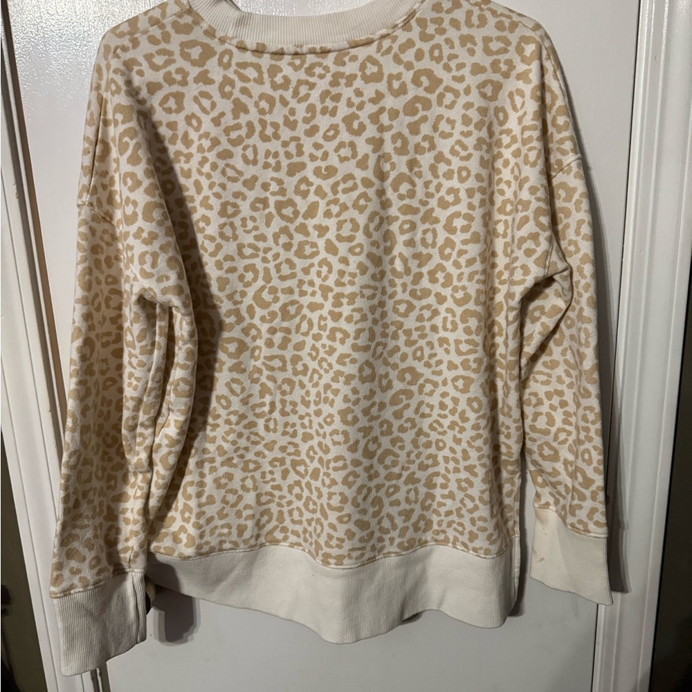 Time and Tru Cream and Tan Animal Print Crew Neck Sweater